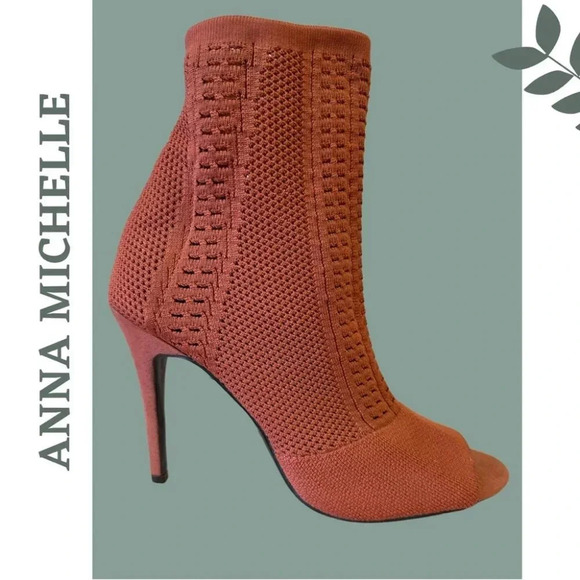 Anna Michelle Royals Burnt Orange Open Toe Fabric Stretch Heeled Ankle Boot 8.5 - Picture 1 of 8